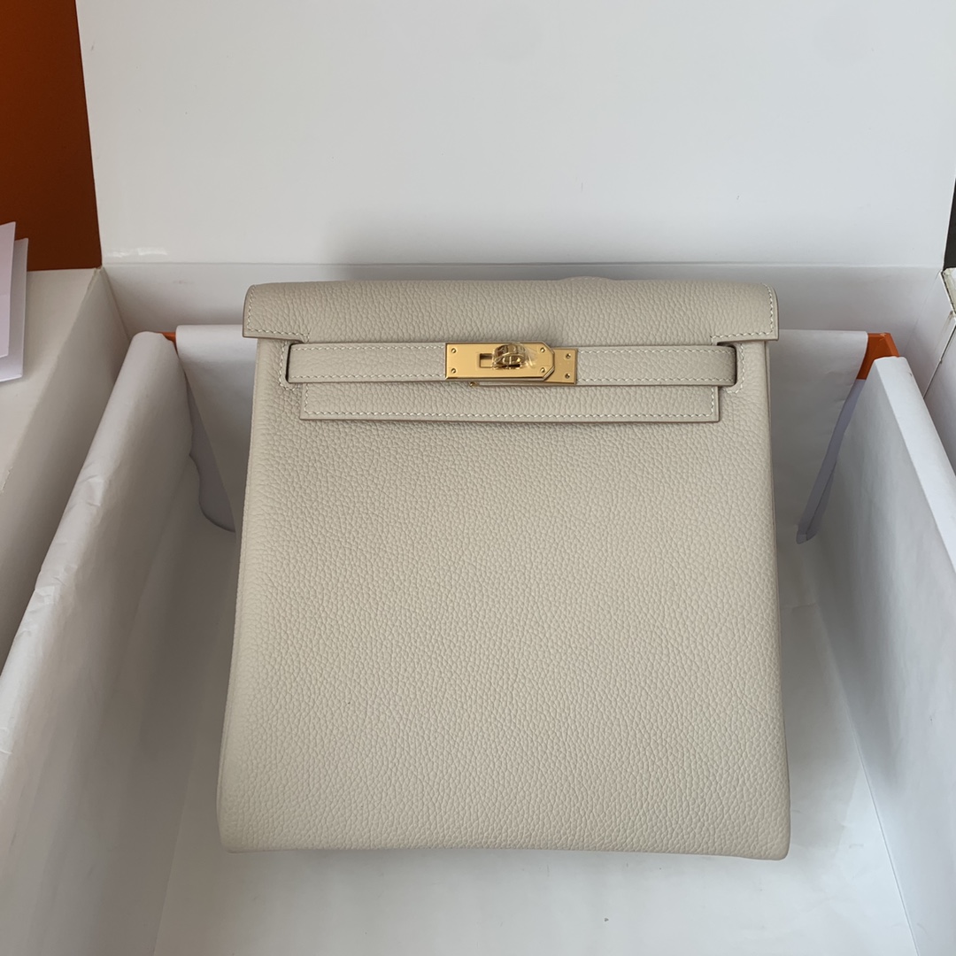 Hermes Kelly Ado Backpack In Pearl Grey Clemence Leather